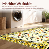 Ultra Soft Area Rug, Non Slip, Stain Resistant, Washable Area Rugs for Living Room, Bedroom, Sunny Yellow Rustic Blossom Design(Yellow)