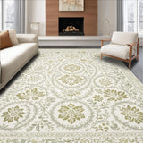 Ultra Soft Area Rug, Non Slip, Stain Resistant, Washable Area Rugs for Living Room, Bedroom, Cream Beige Farmhouse Dining Room Floral Rug(Ivory)