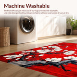 Ultra Soft Area Rug, Non Slip, Stain Resistant, Washable Area Rugs for Living Room, Bedroom, Charming Red and White Blossom Style(Red)