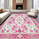 Ultra Soft Area Rug, Non Slip, Stain Resistant, Washable Area Rugs for Living Room, Bedroom, Delicate Circular Greenery Theme(Pink)