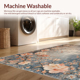 Ultra Soft Area Rug, Non Slip, Stain Resistant, Washable Area Rugs for Living Room, Bedroom, Dreamy Floral Fantasy Rug with Blush Peach Blossoms and Ivory Tendrils(Gray)