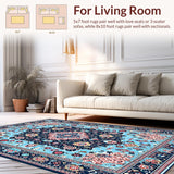 Ultra Soft Area Rug, Non Slip, Stain Resistant, Washable Area Rugs for Living Room, Bedroom, Luxurious Textured Diamond Design(Blue)