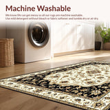 Ultra Soft Area Rug, Non Slip, Stain Resistant, Washable Area Rugs for Living Room, Bedroom, Traditional Elegant Floral Medallion(Black)