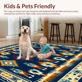 Ultra Soft Area Rug, Non Slip, Stain Resistant, Washable Area Rugs for Living Room, Bedroom, Southwestern Style Navy Geometric Area(Blue)