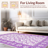 Ultra Soft Area Rug, Non Slip, Stain Resistant, Washable Area Rugs for Living Room, Bedroom, Chic Abstract Floral Harmony(Purple)