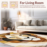 Ultra Soft Area Rug, Non Slip, Stain Resistant, Washable Area Rugs for Living Room, Bedroom, Stylish Round Nature Motif(Brown)