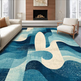 Ultra Soft Area Rug, Non Slip, Stain Resistant, Washable Area Rugs for Living Room, Bedroom, Surfboard Silhouette Rug with Oceanic Motifs and Contrasting Stripes(Blue)