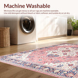 Ultra Soft Area Rug, Non Slip, Stain Resistant, Washable Area Rugs for Living Room, Bedroom, Graceful Traditional Floral Ensemble(Pink)