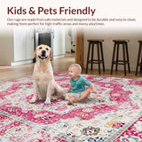 Ultra Soft Area Rug, Non Slip, Stain Resistant, Washable Area Rugs for Living Room, Bedroom, Rustic Pastel Medallion Design(Pink)