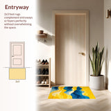 Ultra Soft Area Rug, Non Slip, Stain Resistant, Washable Area Rugs for Living Room, Bedroom, Contemporary Geometric Color Blend(Yellow)