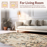 Ultra Soft Area Rug, Non Slip, Stain Resistant, Washable Area Rugs for Living Room, Bedroom, Chic Faded Botanical Design(Beige)