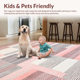 Ultra Soft Area Rug, Non Slip, Stain Resistant, Washable Area Rugs for Living Room, Bedroom, Artistic Pastel Boxed Patterns(Pink)