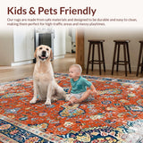 Ultra Soft Area Rug, Non Slip, Stain Resistant, Washable Area Rugs for Living Room, Bedroom, Antique Floral Distressed Elegance(Orange)