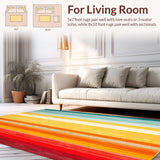 Ultra Soft Area Rug, Non Slip, Stain Resistant, Washable Area Rugs for Living Room, Bedroom, Boho Sunrise Stripe Rug With Easy Clean Surface For Versatile Decorating(Red)