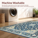 Ultra Soft Area Rug, Non Slip, Stain Resistant, Washable Area Rugs for Living Room, Bedroom, Elegant Tone-on-Tone Floral Motif(Blue)