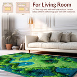 Ultra Soft Area Rug, Non Slip, Stain Resistant, Washable Area Rugs for Living Room, Bedroom, Educational Earth Tones Map Motif(Green)