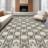 Ultra Soft Area Rug, Non Slip, Stain Resistant, Washable Area Rugs for Living Room, Bedroom, Rustic Charcoal Tiled Motif(Beige)