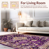Ultra Soft Area Rug, Non Slip, Stain Resistant, Washable Area Rugs for Living Room, Bedroom, Stylish Symmetrical Floral Design(Purple)