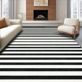 Ultra Soft Area Rug, Non Slip, Stain Resistant, Washable Area Rugs for Living Room, Bedroom, Monochrome Striped Layered Accent Rug with Non-Slip Absorbent Design(Black)