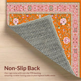 Ultra Soft Area Rug, Non Slip, Stain Resistant, Washable Area Rugs for Living Room, Bedroom, Vibrant Retro Flower Motif(Orange)