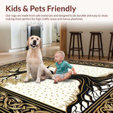 Ultra Soft Area Rug, Non Slip, Stain Resistant, Washable Area Rugs for Living Room, Bedroom, Rustic Tree Motif Elegance(Gold)