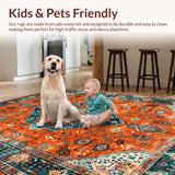 Ultra Soft Area Rug, Non Slip, Stain Resistant, Washable Area Rugs for Living Room, Bedroom, Elegant Distressed Round Geometric Design(Orange)