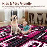 Ultra Soft Area Rug, Non Slip, Stain Resistant, Washable Area Rugs for Living Room, Bedroom, Eclectic Multi-Patterned Tapestry(Pink)