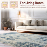 Ultra Soft Area Rug, Non Slip, Stain Resistant, Washable Area Rugs for Living Room, Bedroom, Modern Farmhouse Style Beige and Denim Blue Accent(Blue)