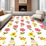 Ultra Soft Area Rug, Non Slip, Stain Resistant, Washable Area Rugs for Living Room, Bedroom, Rustic Garden-Inspired Floral Design(White)