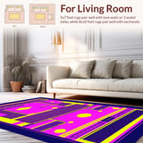 Ultra Soft Area Rug, Non Slip, Stain Resistant, Washable Area Rugs for Living Room, Bedroom, Artful 80s Inspired Dynamic Shapes(Purple)