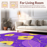 Ultra Soft Area Rug, Non Slip, Stain Resistant, Washable Area Rugs for Living Room, Bedroom, Charming Purple Floral Accent(Purple)