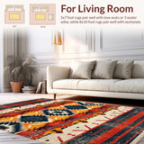 Ultra Soft Area Rug, Non Slip, Stain Resistant, Washable Area Rugs for Living Room, Bedroom, Black Aztec Tribal Living Room Washable Carpet(Red)