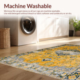 Ultra Soft Area Rug, Non Slip, Stain Resistant, Washable Area Rugs for Living Room, Bedroom, Chic Distressed Geometric Motif(Yellow)
