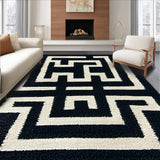 Ultra Soft Area Rug, Non Slip, Stain Resistant, Washable Area Rugs for Living Room, Bedroom, Greek Key Black Stair Treads Stain Resistant(Black)