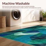 Ultra Soft Area Rug, Non Slip, Stain Resistant, Washable Area Rugs for Living Room, Bedroom, Rustic Watercolor Trellis Design(Blue)