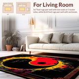 Ultra Soft Area Rug, Non Slip, Stain Resistant, Washable Area Rugs for Living Room, Bedroom, Whimsical Black and White Symmetrical Motif(Red)