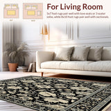 Ultra Soft Area Rug, Non Slip, Stain Resistant, Washable Area Rugs for Living Room, Bedroom, Sophisticated Boho Floral Rug with Layered Charcoal and Beige Patterns(Black)