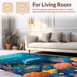 Ultra Soft Area Rug, Non Slip, Stain Resistant, Washable Area Rugs for Living Room, Bedroom, Dolphin Delight Rug Playful Dolphin & Coral Reefs Carpet Design(Blue)