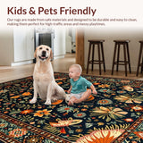 Ultra Soft Area Rug, Non Slip, Stain Resistant, Washable Area Rugs for Living Room, Bedroom, Intricate Nature-Inspired Floral Motif(Black)