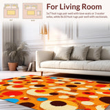 Ultra Soft Area Rug, Non Slip, Stain Resistant, Washable Area Rugs for Living Room, Bedroom, Fun Round Visual Learning Adventure(Orange)