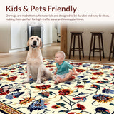 Ultra Soft Area Rug, Non Slip, Stain Resistant, Washable Area Rugs for Living Room, Bedroom, Folk Art Floral Living Room Vintage Area Rug(White)