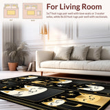 Ultra Soft Area Rug, Non Slip, Stain Resistant, Washable Area Rugs for Living Room, Bedroom, Stylish Cat Face Decorative Element(Black)
