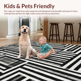 Ultra Soft Area Rug, Non Slip, Stain Resistant, Washable Area Rugs for Living Room, Bedroom, Elegant Dual Tone Woven Floor Covering With Contemporary Linear Motif(Black)