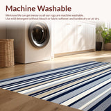 Ultra Soft Area Rug, Non Slip, Stain Resistant, Washable Area Rugs for Living Room, Bedroom, Contemporary with Bold Navy and Beige Stripes Design(Blue)
