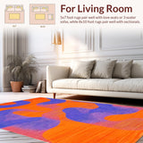Ultra Soft Area Rug, Non Slip, Stain Resistant, Washable Area Rugs for Living Room, Bedroom, Lively Colorful Flowing Shapes(Orange)