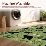 Ultra Soft Area Rug, Non Slip, Stain Resistant, Washable Area Rugs for Living Room, Bedroom, Charming Bear and Moose Designs(Green)