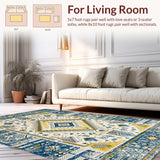 Ultra Soft Area Rug, Non Slip, Stain Resistant, Washable Area Rugs for Living Room, Bedroom, Contemporary Vibrant Tribal Motif(Blue)