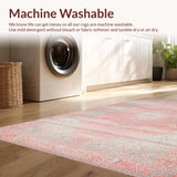 Ultra Soft Area Rug, Non Slip, Stain Resistant, Washable Area Rugs for Living Room, Bedroom, Soft Pastel Elegant Medallion(Pink)