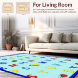 Ultra Soft Area Rug, Non Slip, Stain Resistant, Washable Area Rugs for Living Room, Bedroom, Bright Animal-Themed Alphabet Style(Blue)