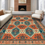 Ultra Soft Area Rug, Non Slip, Stain Resistant, Washable Area Rugs for Living Room, Bedroom, Rustic Tribal Diamond Aesthetic(Red)